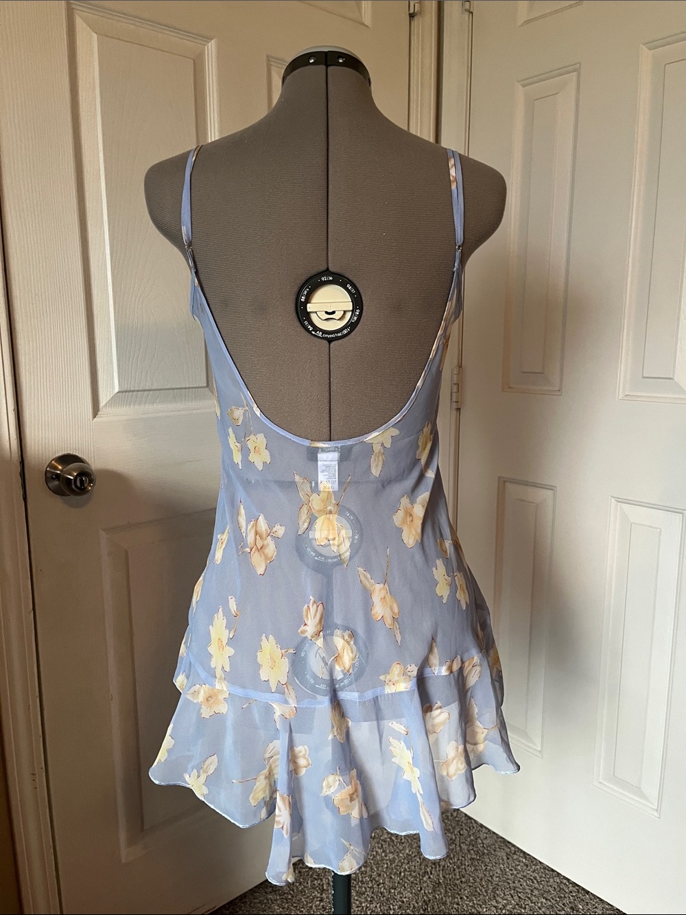 Premiere Amour Floral Chiffon Tie-Front Top, Blue & Butter Yellow, Size S - Picture 3 of 6